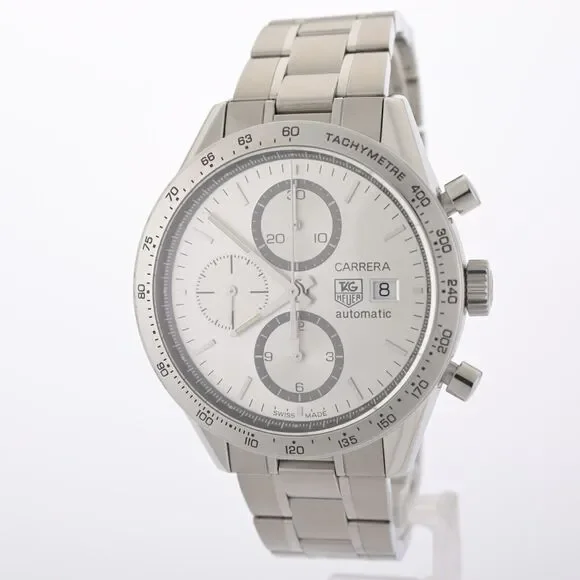 TAG Heuer Carrera Chronograph CV2017 Silver 41mm Men's Watch Full Set